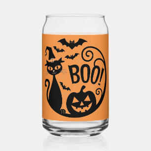 Halloween Black Cat & Pumpkin Ice Coffee Can Glass
