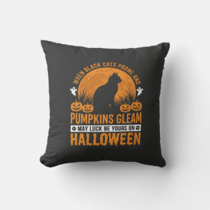 Halloween Black Cat Pumpkin Moon Design_1 Cushion