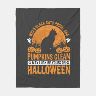 Halloween Black Cat Pumpkin Moon Design_1 Fleece Blanket