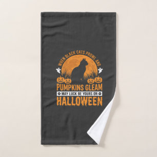 Halloween Black Cat Pumpkin Moon Design_1 Hand Towel