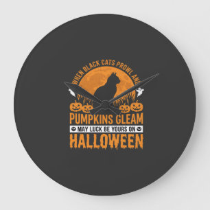 Halloween Black Cat Pumpkin Moon Design_1 Large Clock