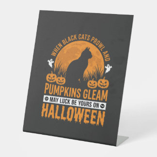 Halloween Black Cat Pumpkin Moon Design_1 Pedestal Sign