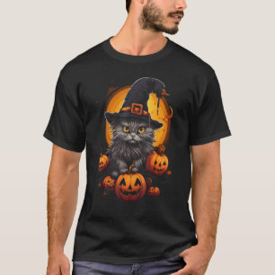 Halloween Black Cat Pumpkin Moon Witch Hat Costume T-Shirt