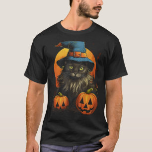 Halloween Black Cat Pumpkin Moon Witch Hat Costume T-Shirt