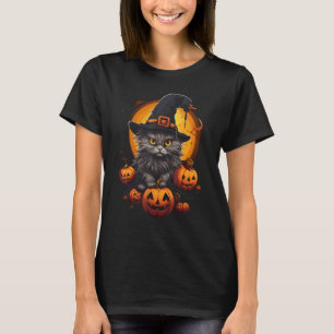 Halloween Black Cat Pumpkin Moon Witch Hat Costume T-Shirt