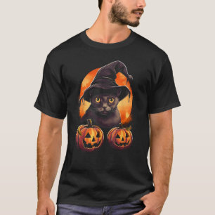 Halloween Black Cat Pumpkin Moon Witch Hat Spooky T-Shirt