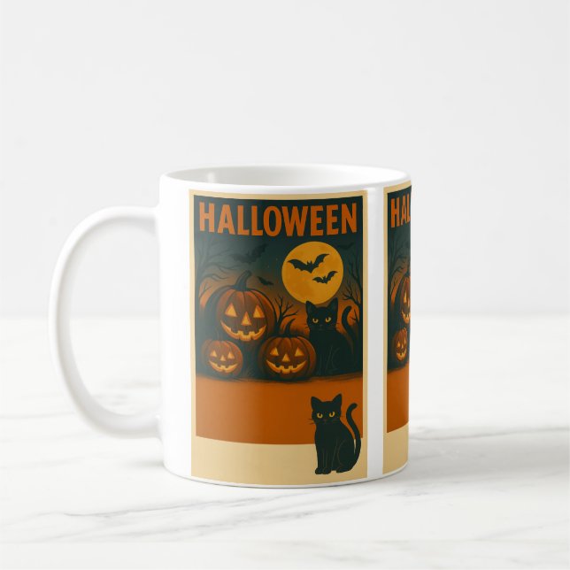 Halloween Black Cat & Pumpkin Mug – Spooky Vintage (Left)