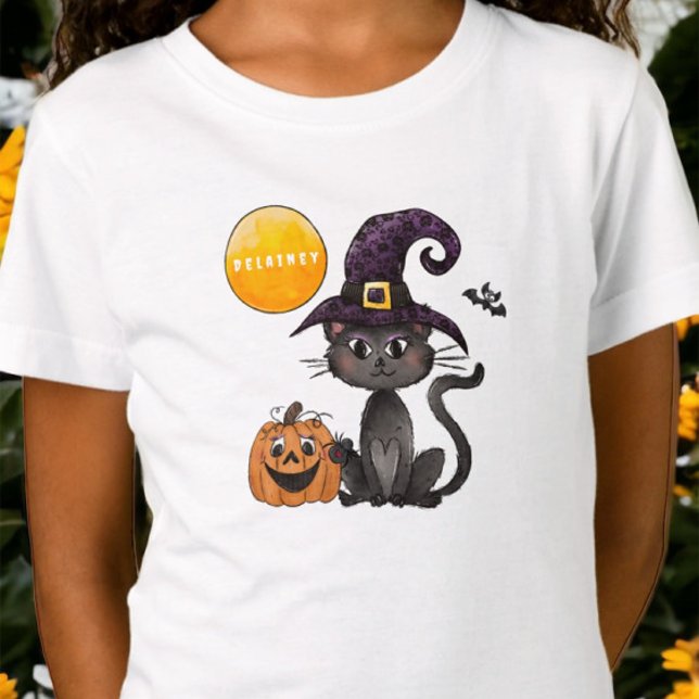 Halloween Black Cat Pumpkin Name T-Shirt (Creator Uploaded)