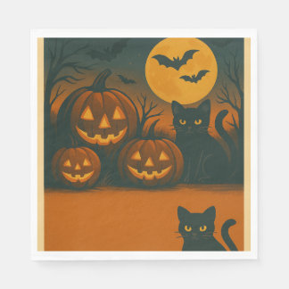 Halloween Black Cat & Pumpkin Napkins
