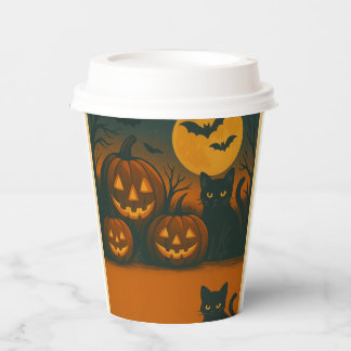 Halloween Black Cat & Pumpkin Paper Cups