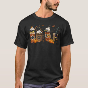 Halloween Black Cat Pumpkin Spice Coffee Latte Fal T-Shirt