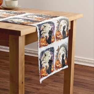 Halloween Black Cat Pumpkin Table Runner