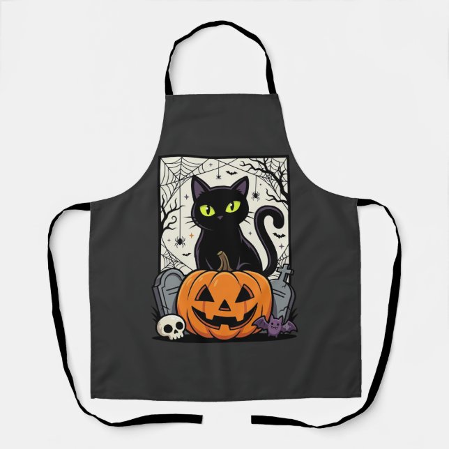 Halloween Black Cat Pumpkin Vector Design Apron (Front)