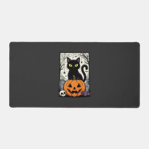 Halloween Black Cat Pumpkin Vector Design Desk Mat