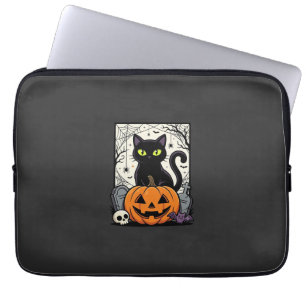 Halloween Black Cat Pumpkin Vector Design Laptop Sleeve