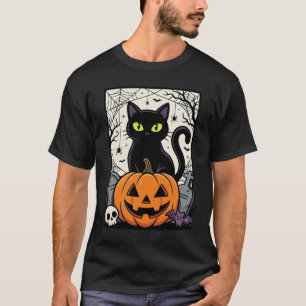 Halloween Black Cat Pumpkin Vector Design T-Shirt