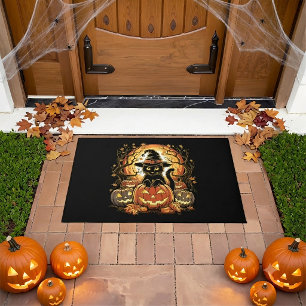 Halloween Black Cat Pumpkin Witch Cat Scary Doormat