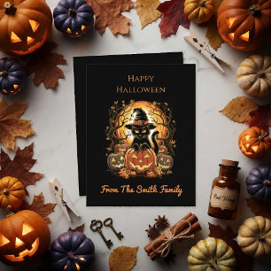 Halloween Black Cat Pumpkin Witch Cat Scary Invitation