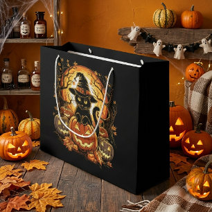 Halloween Black Cat Pumpkin Witch Cat Scary Large Gift Bag