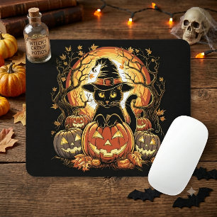 Halloween Black Cat Pumpkin Witch Cat Scary Mouse Mat