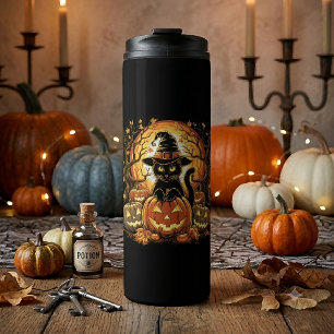 Halloween Black Cat Pumpkin Witch Cat Scary Thermal Tumbler
