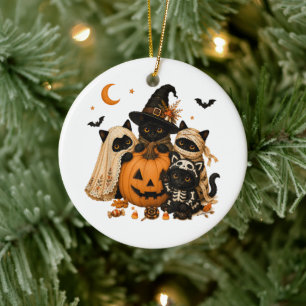 Halloween Black Cat Pumpkin Witch Ceramic Tree Decoration