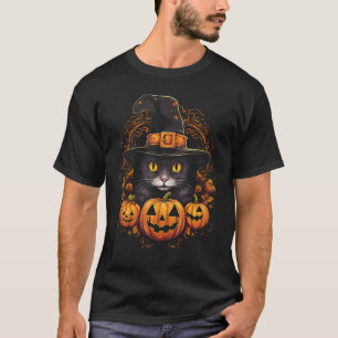 Halloween Black Cat Pumpkin Witch Hat Costume Part T-Shirt