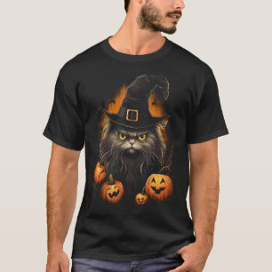 Halloween Black Cat Pumpkin Witch Hat Spooky Hallo T-Shirt