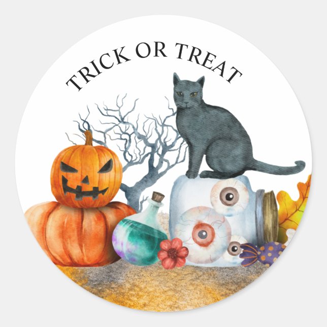 Halloween black cat pumpkins eyeballs classic round sticker (Front)