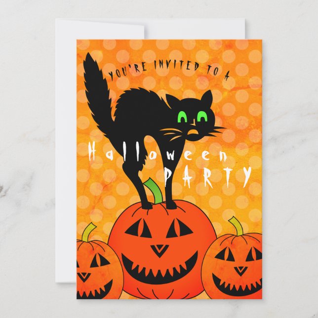 Halloween Black Cat Pumpkins Jack O' Lantern Party Invitation (Front)