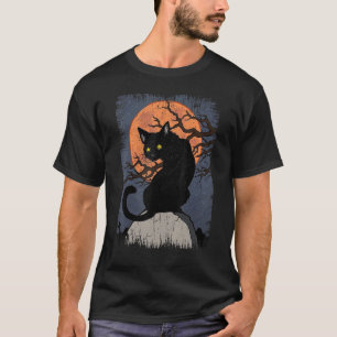 Halloween Black Cat Red Moon Spooky Black Cat Witc T-Shirt