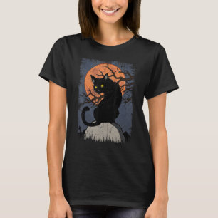 Halloween Black Cat Red Moon Spooky Black Cat Witc T-Shirt