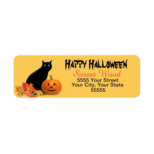 Halloween Black Cat Return Address Labels (Front)