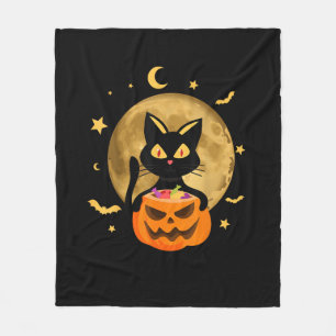 Halloween Black Cat Scary Pumpkin On the Moon Men Fleece Blanket