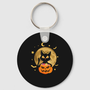 Halloween Black Cat Scary Pumpkin On the Moon Men Key Ring