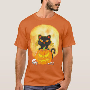 Halloween Black Cat Scary Pumpkin On the Moon Men T-Shirt