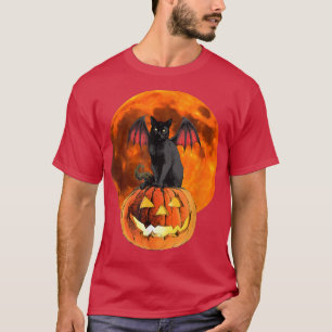 Halloween Black Cat Scary Pumpkin On the Moon Men  T-Shirt