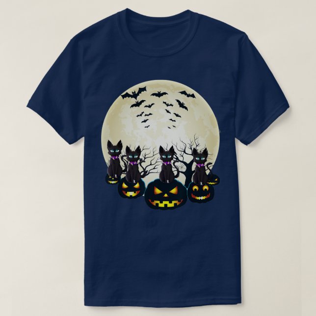 Halloween Black Cat Scary Pumpkin On the Moon Men  T-Shirt (Design Front)