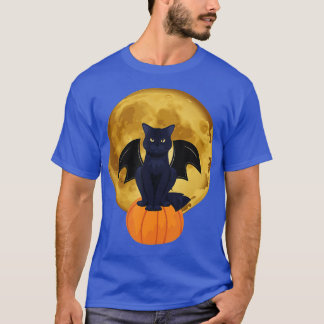 Halloween Black Cat Scary Pumpkin On the Moon Men  T-Shirt