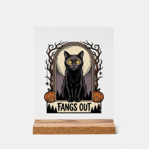 Halloween Black Cat Shirt Vintage Fangs Design_1 Acrylic Sign