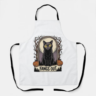 Halloween Black Cat Shirt Vintage Fangs Design_1 Apron