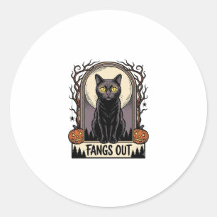 Halloween Black Cat Shirt Vintage Fangs Design_1 Classic Round Sticker