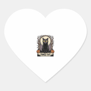 Halloween Black Cat Shirt Vintage Fangs Design_1 Heart Sticker