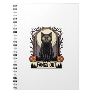 Halloween Black Cat Shirt Vintage Fangs Design_1 Notebook