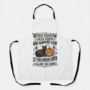 Halloween Black Cat Shirt Vintage Pumpkin Engravin Apron