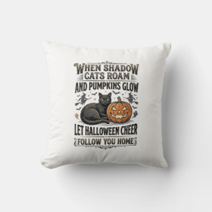 Halloween Black Cat Shirt Vintage Pumpkin Engravin Cushion