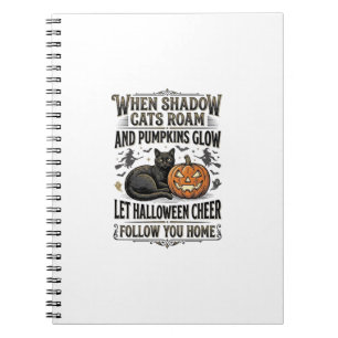 Halloween Black Cat Shirt Vintage Pumpkin Engravin Notebook