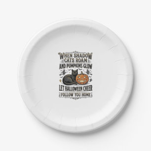 Halloween Black Cat Shirt Vintage Pumpkin Engravin Paper Plate