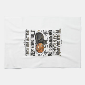 Halloween Black Cat Shirt Vintage Pumpkin Engravin Tea Towel