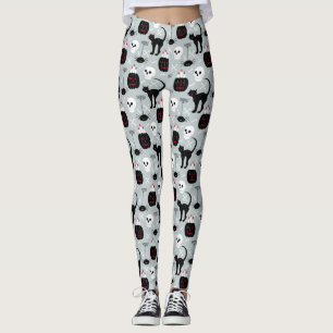 Halloween Black Cat, Skull, Women's High Waisted  Leggings